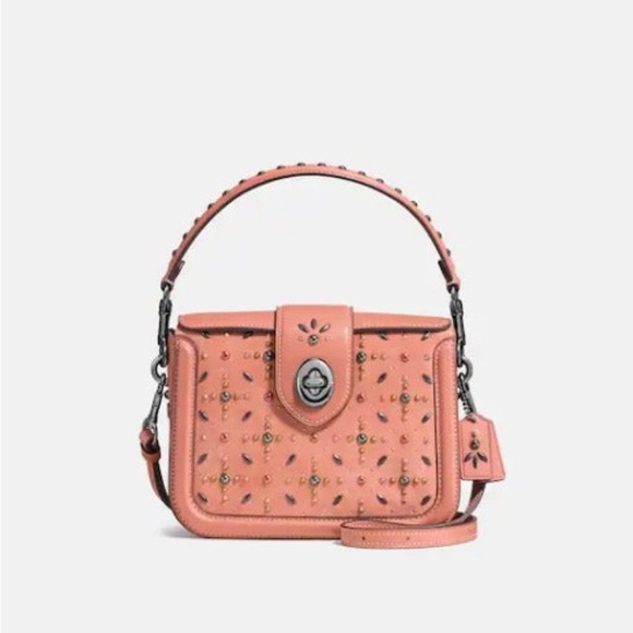 Coach leather rose pink rivet handbag with handle and studs,All Products : American Fashion Style Bags On Sale